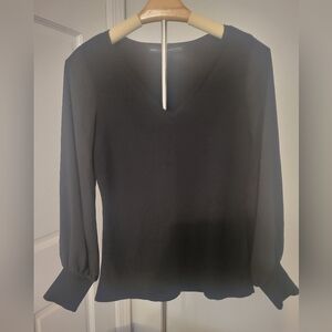 White House Black Market Elegant Black V-Neck Blouse